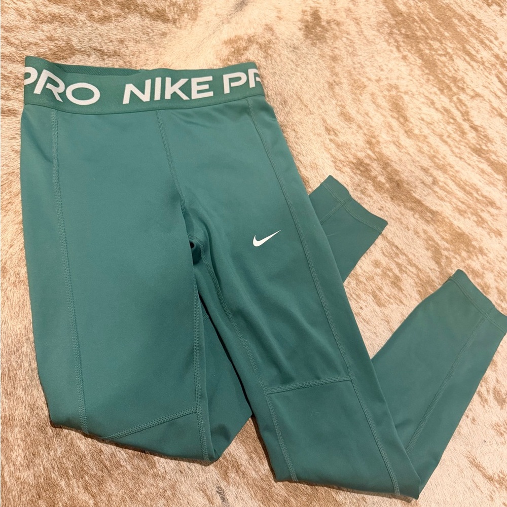 Nike Girls' Teal Performance Leggings with Branded Waistband